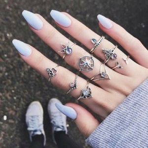 9 pc silver w purple gems sailor compass ring set